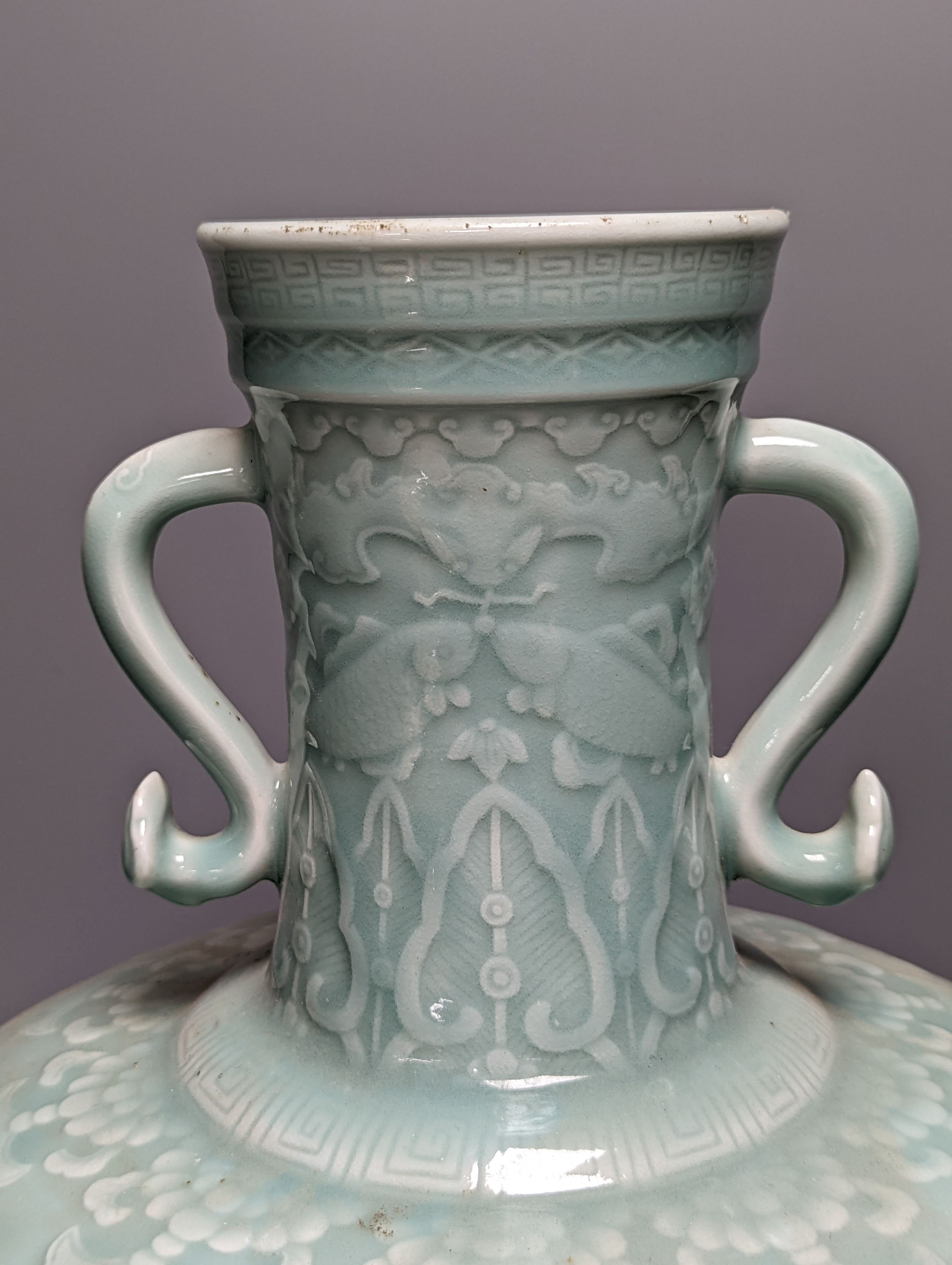 A large Chinese celadon glazed ‘Hundred Shou’ vase 41cm